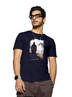 Bewakoof MenS Printed 100% Cotton T-Shirt - Regular Fit, Round Neck, Half Sleeves Blue