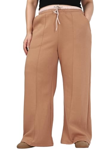 Bewakoof Heavy Duty 1.0 Official Marvel Merchandise WomenS Solid Wide Leg Cotton Poly Plus Size Track Pant_657972_Brown_6Xl