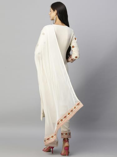 ANNI DESIGNER Womens Cotton Blend Straight Printed Kurta with Pant & Dupatta (Bakhshi Cream_XXL_Cream_XX-Large)