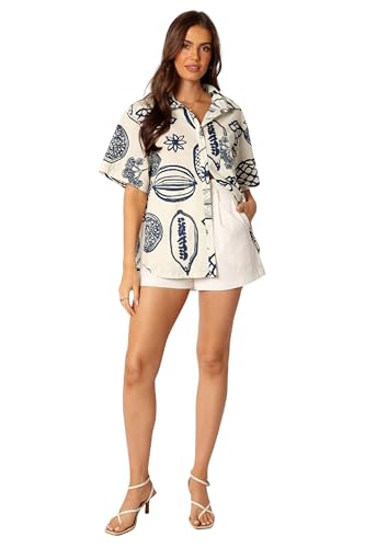 KOTTY Womens Oversized Printed Cotton Blend Shirt(Multicolour,XL)