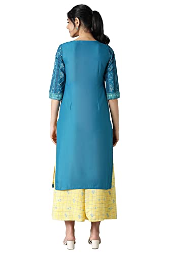 Aurelia WomenS Blue Floral Printed Printed Cotton Regular Kurta