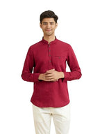Manyavar MenS Cotton Bandhgala Collar Short Kurta(Maroon,Xl)