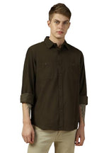 Dennis Lingo Men Olive Solid Relaxed Fit Full Sleeve Spread Collar Shirts