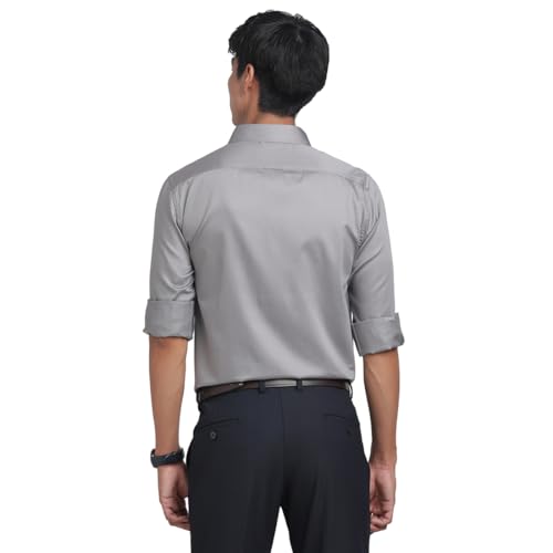 Turtle Men 100% Cotton Slim Fit Grey Solid Formal Shirt