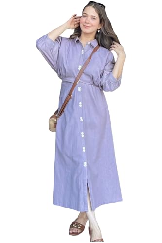 ANNI DESIGNER Women's Rayon Viscose Soild Button Shirt Dress (SINNY Purple_XXL_Purple_XX-Large)
