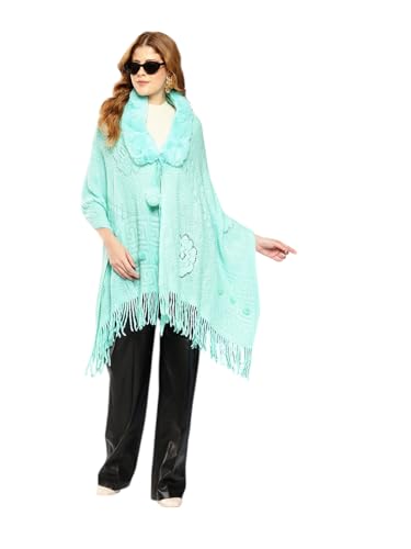 Aarika Womens Winter Wear Firozi Colour Solid Woolen Pocho-(Free-Size)-(St-Poncho-W-Ms-03-Firozi-Free-Size)
