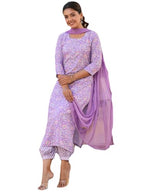 ANNI DESIGNER Womens Rayon Blend Printed Straight Kurta with Pant & Dupatta (WELCO-Purple-NW_L_Purple_Large)