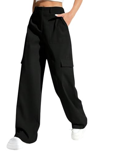 GRECIILOOKS Cotton HIGH Waist Cargo Trousers for Women (GL-TR1043-XL-BLACK)