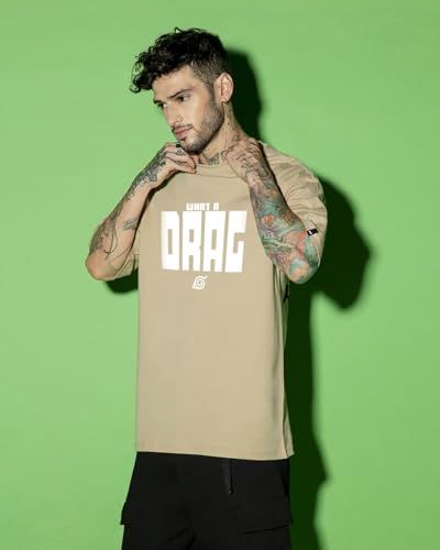 Bewakoof Official Naruto Merchandise MenS Graphic Printed Oversized Fit T-Shirt_625301_Brown_Xl