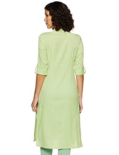 W For Woman Cotton Green Solid Mandarin Collar Straight Kurta_19Few11542-211277_M