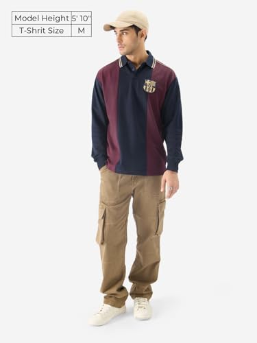 The Souled Store Official Fcb: Love Of Football Men And Boys Long Sleeve Collared Neck Multicolor Graphic Printed Cotton Oversized Rugby Polos