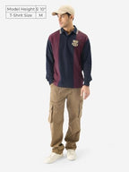 The Souled Store Official Fcb: Love Of Football Men And Boys Long Sleeve Collared Neck Multicolor Graphic Printed Cotton Oversized Rugby Polos
