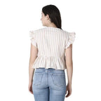 Leriya Fashion Womens Waffle Knit Tunic Cap Sleeve Button Down Tie Knot Henley Tops Loose Fitting Bat Wing Shirts Top (Small, Cr