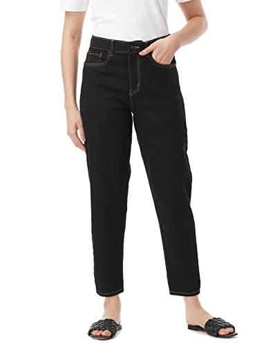 INKD Womens Stretchable Barrell Fit Jeans (Super Black, 34)