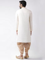 Kisah Men Cream-Coloured Kurta Full Sleaves, Knee Length, Straight, Regular Fit, Mandarin Collar Ethnic Wear
