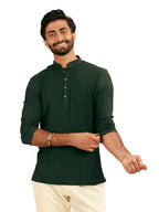 Manyavar MenS Spandex Textured Short Kurta (Dark Green,M)