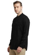Turtle Men 100% Cotton Slim Fit Black Solid Full Sleeve Kurta Shirt
