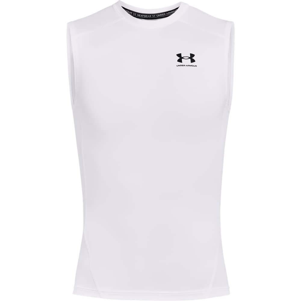 Under Armour Men's Armour HeatGear Compression Sleeveless T-Shirt , White (100)/Black, Small