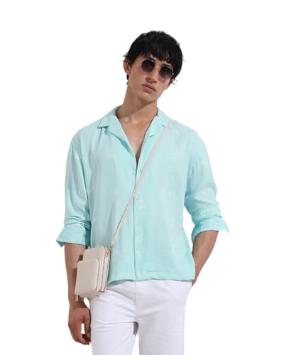 The Indian Garage Co Mens Relaxed Fit Embroidered Cuban Collar Long Sleeves Resort Sweater