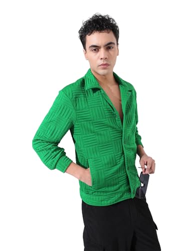 The Indian Garage Co Mens Regular Fit Self Design Spread Collar Full Sleeves Casual Shacket Sweater