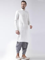 Kisah Men White Woven Design Straight Kurta Full Sleaves, Knee Length, Straight, Regular Fit, Mandarin Collar Ethnic Casual Wear