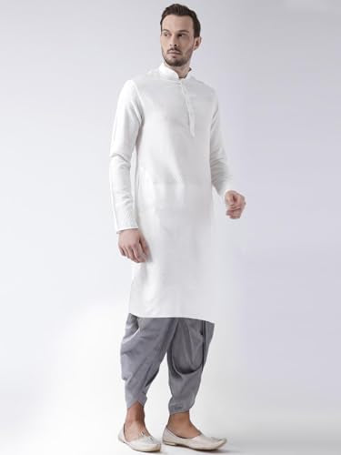 Kisah Men White Woven Design Straight Kurta Full Sleaves, Knee Length, Straight, Regular Fit, Mandarin Collar Ethnic Casual Wear