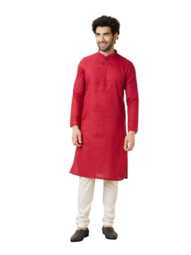 Manyavar Cotton MenS Solid Kurta (Red,M)