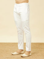 Manyavar Mens White Spandex Trouser