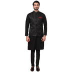 Kisah Men Kurta Jacket Set Blended Fabric, Rose Print, Full Sleaves, Knee Length, Straight, Regular Fit, Mandarin Collar Ethnic 