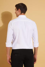 FYLTR Mens Slim Fit Shirt - Dobby Self Design | Full Sleeve | Functional Patch Pocket | White Formal Shirts for Men