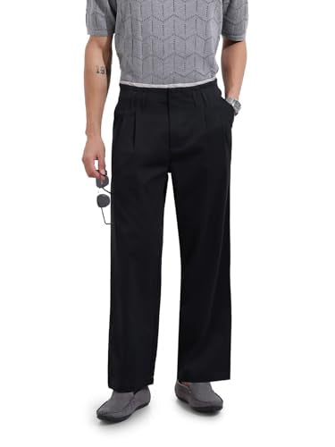 The Indian Garage Co Mens Relaxed Fit Solid Mid-Rise Trousers Sweater