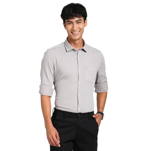 Turtle Men Poly Cotton Grey Printed Slim Fit Casual Shirt
