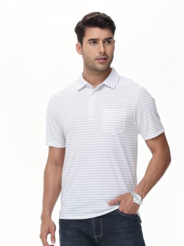 Toplot MenS Striped Regular Fit Polo Shirt (Lining-Polo-5238-White-Xl_White