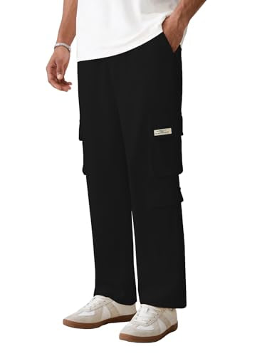 Tagdo MenS Elastic Waist Straight Leg Casual Pants (Rf-Track-Pant-2023-Black-32)