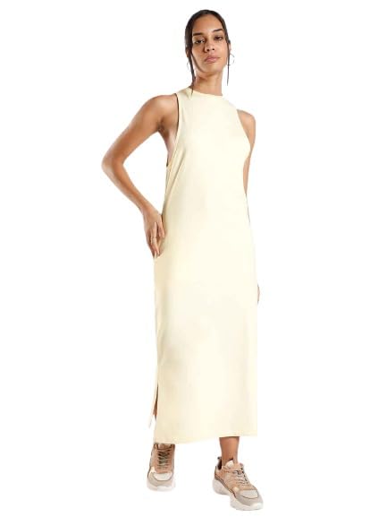 Nobero Women'S Cotton Blend T-Shirt Maxi Dress (1W-Twtd-R0020_Arctic Wolf, White,Small