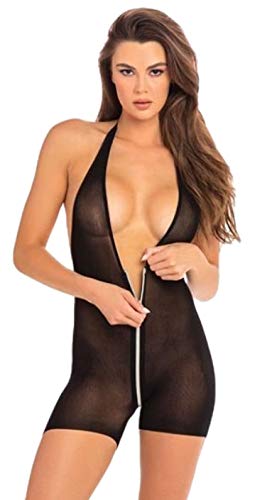 Hot Short Zip Bodysuit - Black - S/m