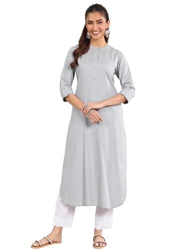 Libas WomenS Cotton Blend Solid Straight Kurta (29335O_Blue