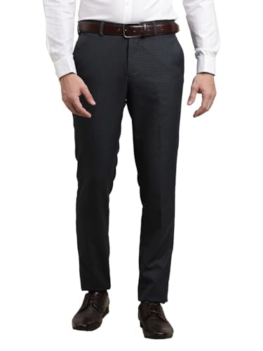 Turtle Men Navy Blue Slim Fit Dobby Flat Front Polyviscose Flat Front Formal Trouser || Pant || Mens Trouser