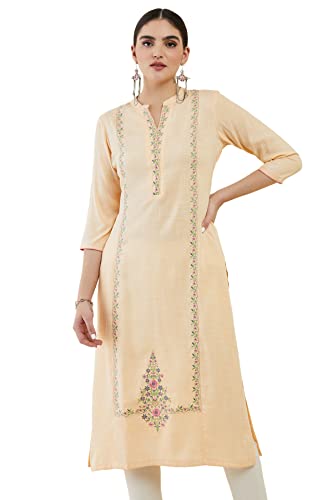 Soch Light Yellow Rayon Kurta With Multicolour Floral Embroidery