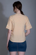 Leriya Fashion WomenS Western Striped V-Neck Tops | Ruffle Sleeves | Comfortable Cotton Printed Button Down Tops For Casual | O