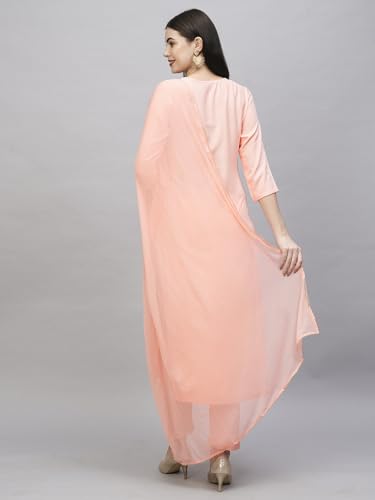 ANNI DESIGNER Womens Cotton Blend Straight Printed Kurta with Pant & Dupatta (Mavis Peach_S_Peach_Small)