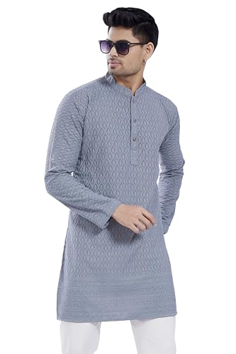 Divisive MenS Thread Embroidered Cotton Blend Only Slim Fit Kurta (Dkrt727_M_Grey)
