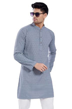 Divisive MenS Thread Embroidered Cotton Blend Only Slim Fit Kurta (Dkrt727_M_Grey)