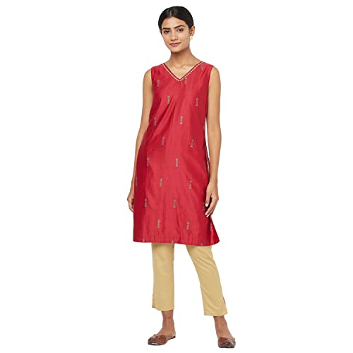 Fabindia Women'S Cotton Silk Printed Regular Kurta_Fuschia_M