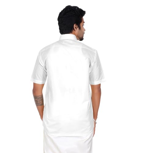 PRAKSAM Cotton ARTSILK Mens Half Sleeve White Shirt