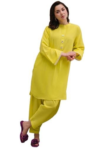 ANNI DESIGNER Womens Rayon Viscose Straight Solid Kurta with Pant (Hania Mehandi_XL_Mehandi_X-Large)