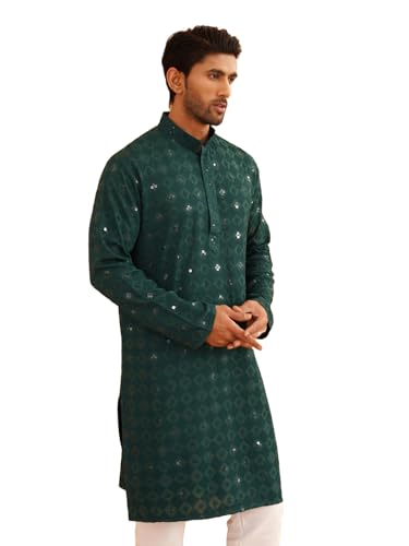 Sojanya (Since 1958 MenS Cotton Embroidered Sequinned Green Long Kurta Size 38