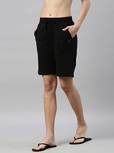Enamor Essentials Womens Mid Rise Relaxed Fit 100% Cotton Knee Length Shorts Bermuda with Elasticated Waistband and Pockets