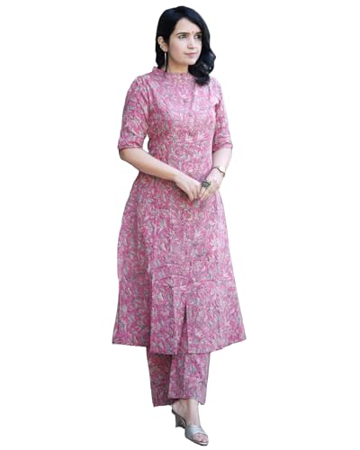 ANNI DESIGNER Womens Rayon Blend Straight Printed Kurta with Pant (Kasit Pink_XXL_Pink_XX-Large)