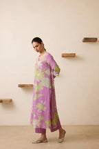 ANNI DESIGNER Womens Cotton Blend Straight Printed Kurta with Pant (Wanda Purple_L_Purple_Large)